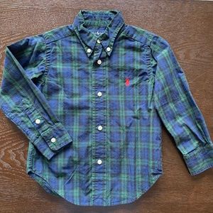 RALPH LAUREN 2T button down long sleeve blue & green plaid shirt toddler kids